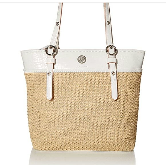 Anne Klein Handbags - Anne Klein Gardenia Raffia Straw Pocket Tote Pocketbook Purse Bag